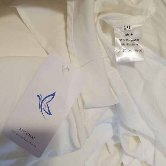 Summer Puff Sleeve Floral Split Maxi Dress White 2XL - Picture 13 of 13